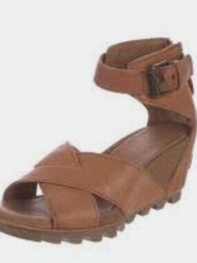 SOREL Joanie II Gladiator Ankle Strap Leather Wedge Sandals Tan 9.5